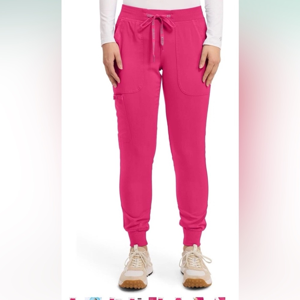 Women’s Med Couture Vibrant Pink Joggers Scrub Pants Size Large Petite